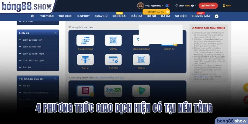 4 phương thức giao dịch hiện có tại nền tảng
