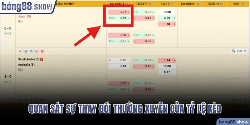 Quan sát sự thay đổi thường xuyên của tỷ lệ kèo