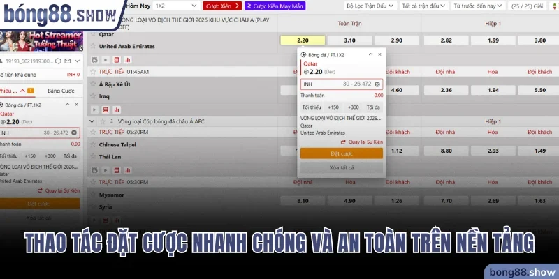 Thao tác đặt cược nhanh chóng và an toàn trên nền tảng
